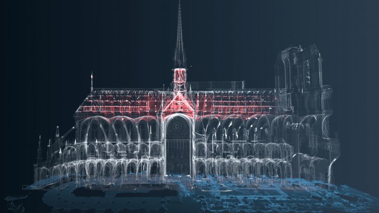 Longitudinal section on the southern part of Notre-Dame de Paris, before the fire on 15 April 2019